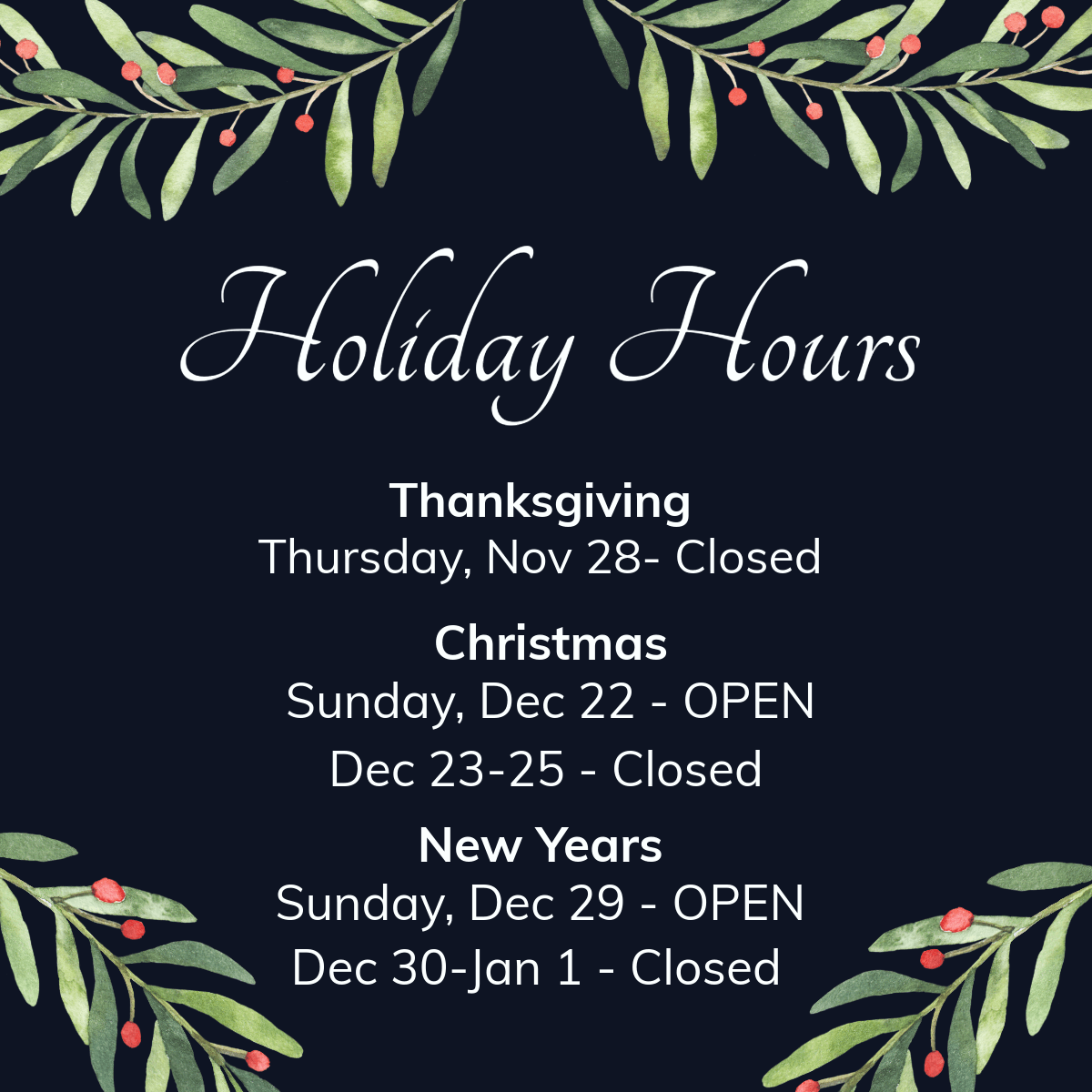 Sushihana Holiday Hours 2024